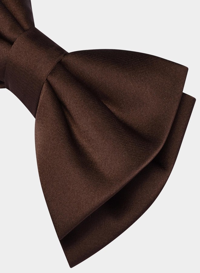 Branduce Brown Bow Tie for Men Wedding Solid Satin Silk Bowties Pocket Square and Lapel Pin Brooch Set (BB07-36) - Image 4